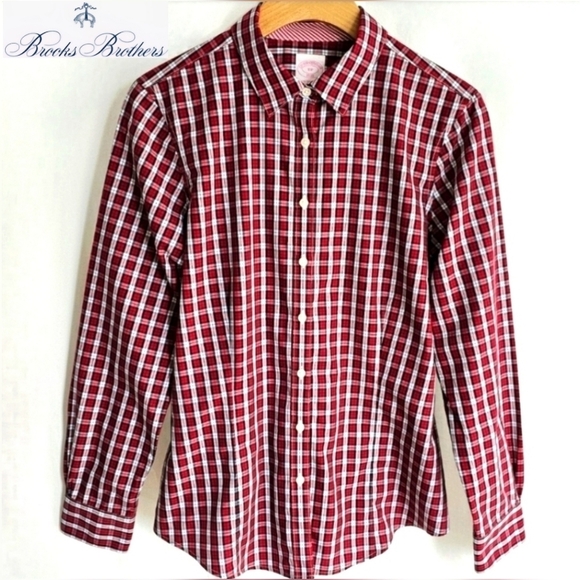Brooks Brothers Red Plaid Fitted Non-Iron Cotton Button Shirt - Picture 1 of 16